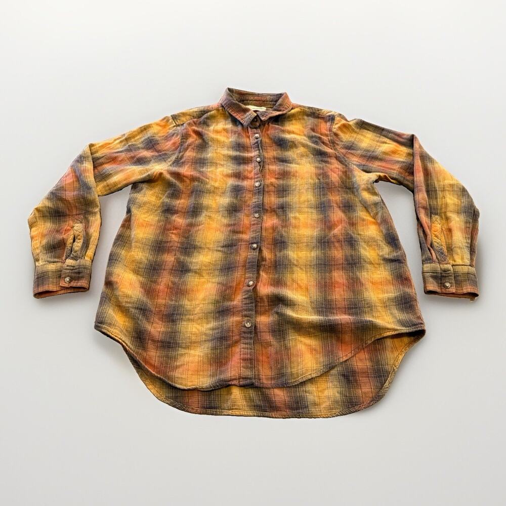 Urban Outfitters Womens Orange Eli Perfect Button-Down Flannel Shirt Size L